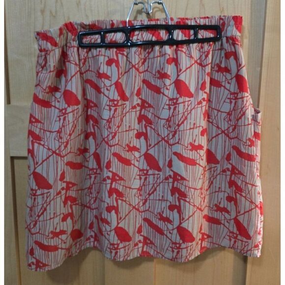 Red & White Everly Elastic Waist Skirt With Bird & Branch Print Womens - Picture 5 of 8